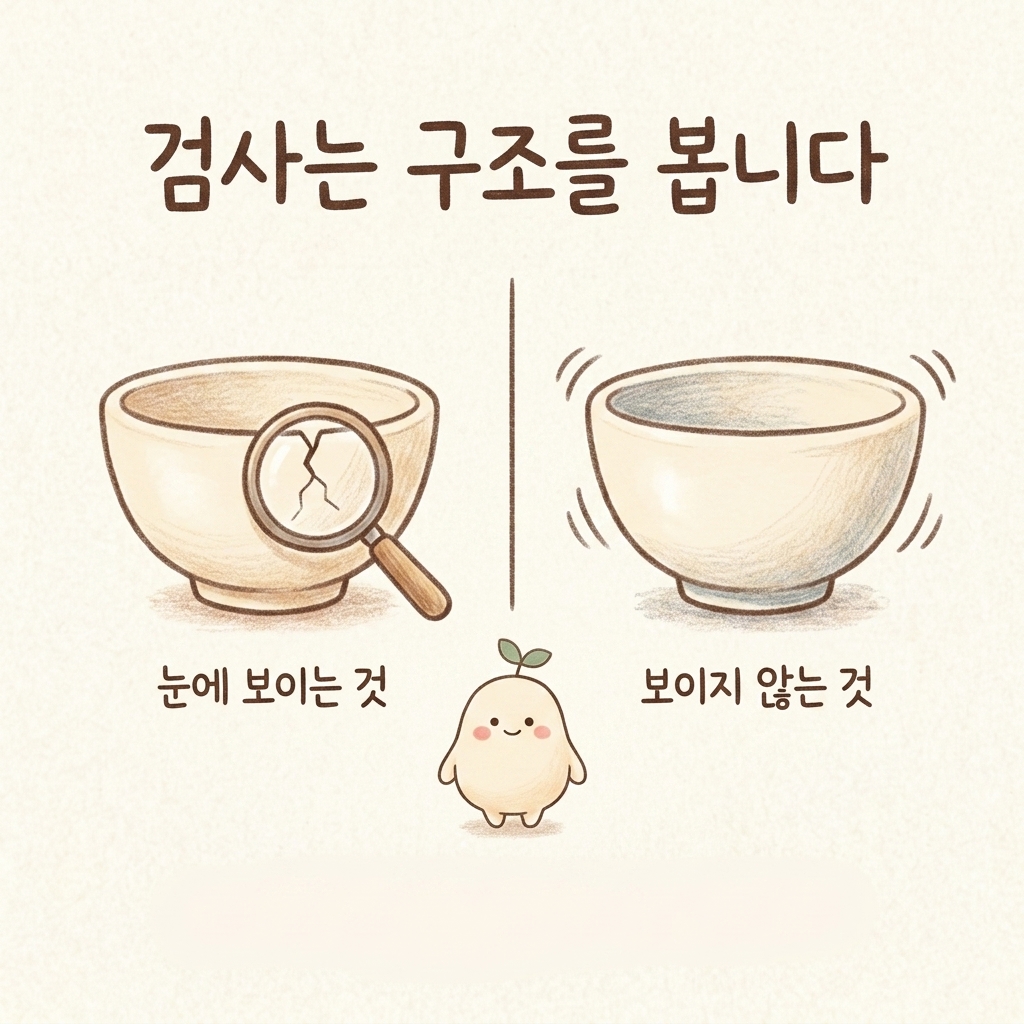 구조의 문제와 기능의 문제를 비교한 손그림 일러스트