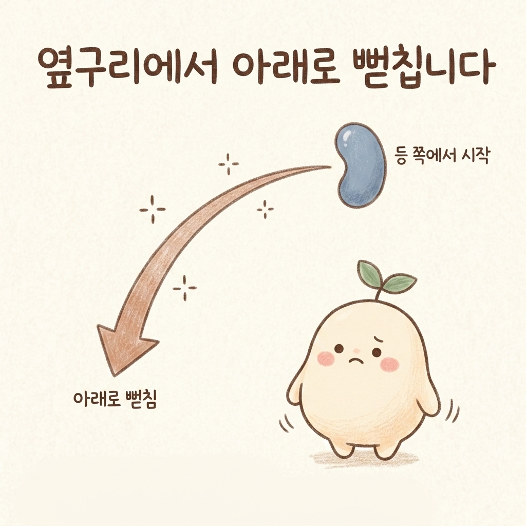 옆구리에서 아래로 뻗는 통증을 그린 손그림 일러스트