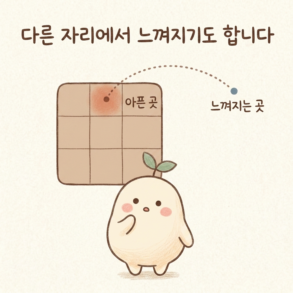 다른 자리에서 느껴지는 연관통을 설명한 손그림 일러스트