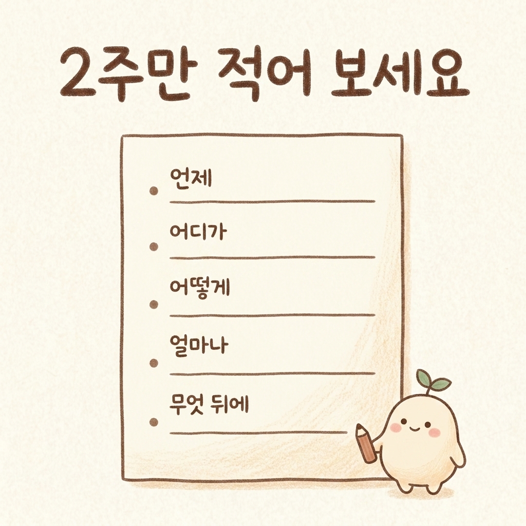 통증 기록표를 적는 방법을 보여 주는 손그림 일러스트