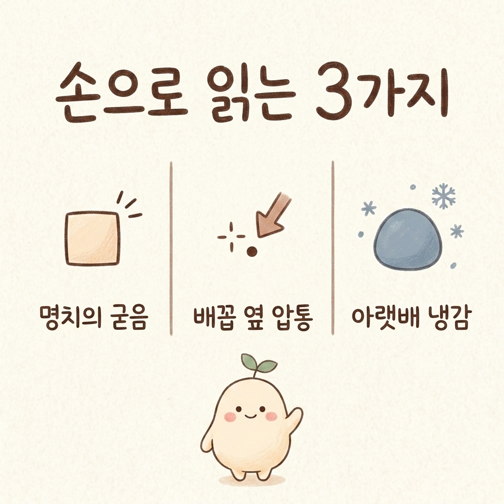 복진에서 확인하는 3가지 소견을 그린 손그림 일러스트
