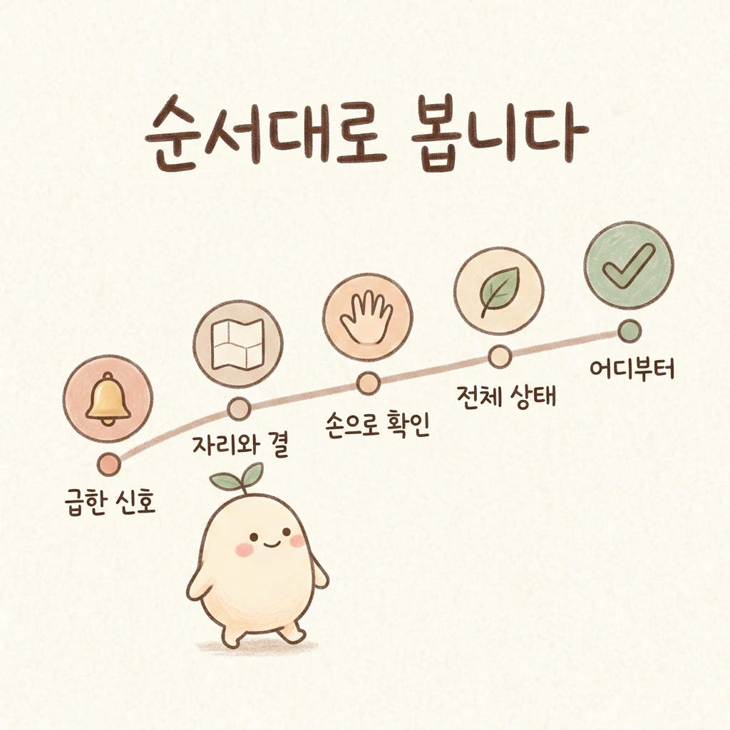 한의원 진료 순서를 단계로 그린 손그림 일러스트