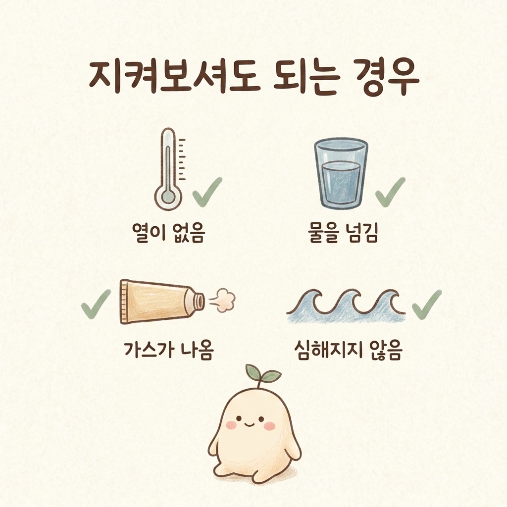 지켜봐도 되는 복통의 조건을 정리한 손그림 일러스트
