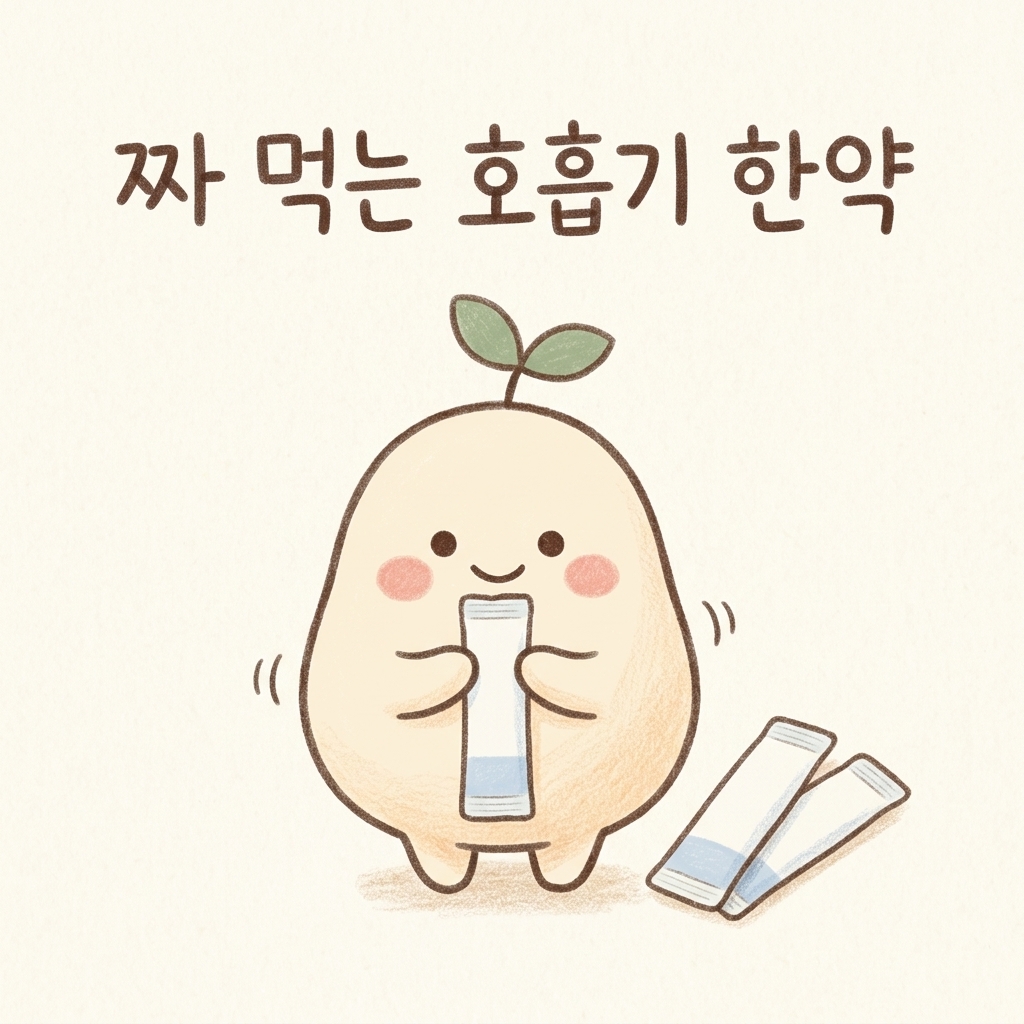 짜 먹는 호흡기 한약 보폐고를 표현한 손그림 일러스트