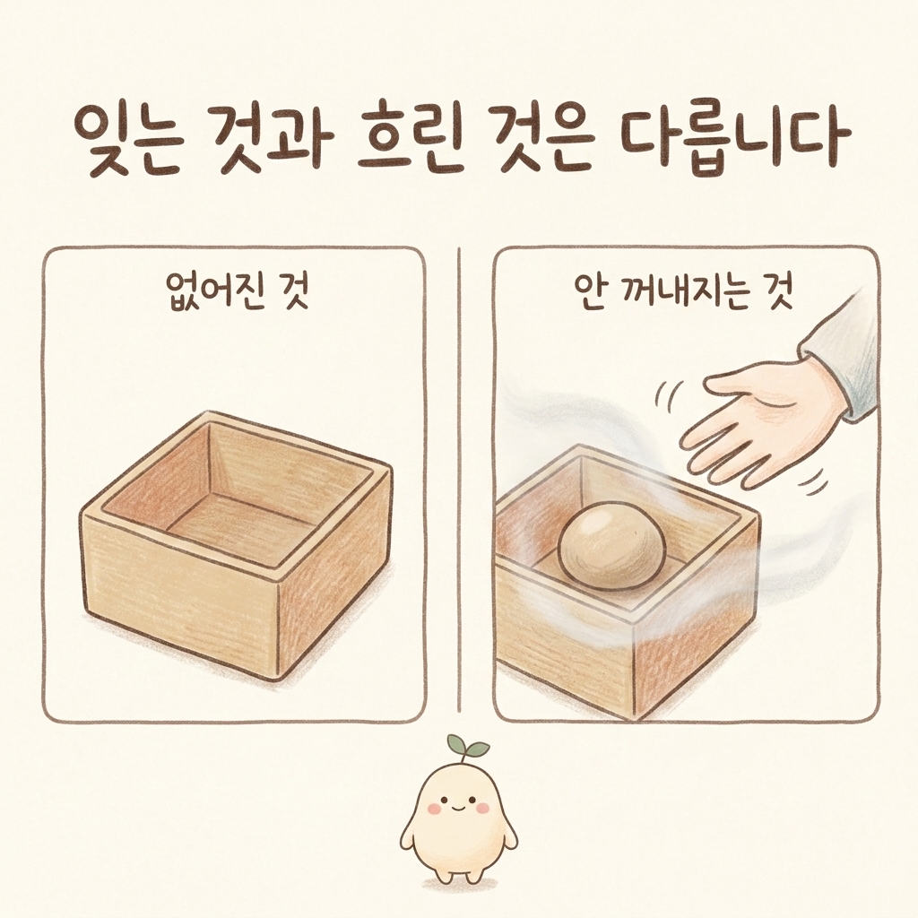 건망증과 브레인포그의 차이를 비교한 손그림 일러스트