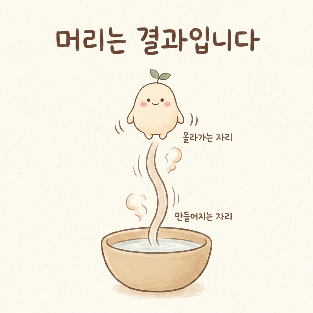 머리가 아니라 몸 아래에서 원인이 시작된다는 것을 그린 손그림 일러스트
