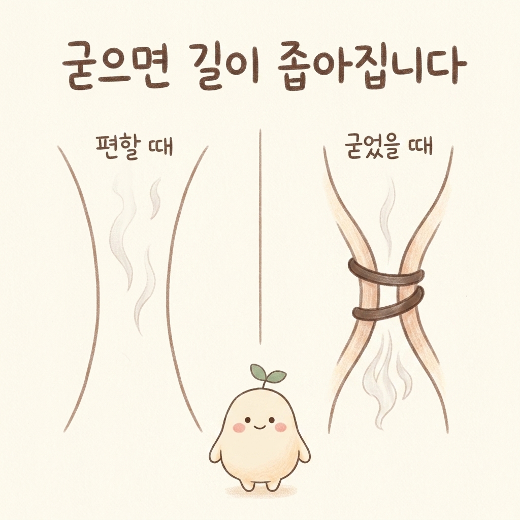 오래된 긴장이 머리로 가는 길을 좁히는 모습을 그린 손그림 일러스트