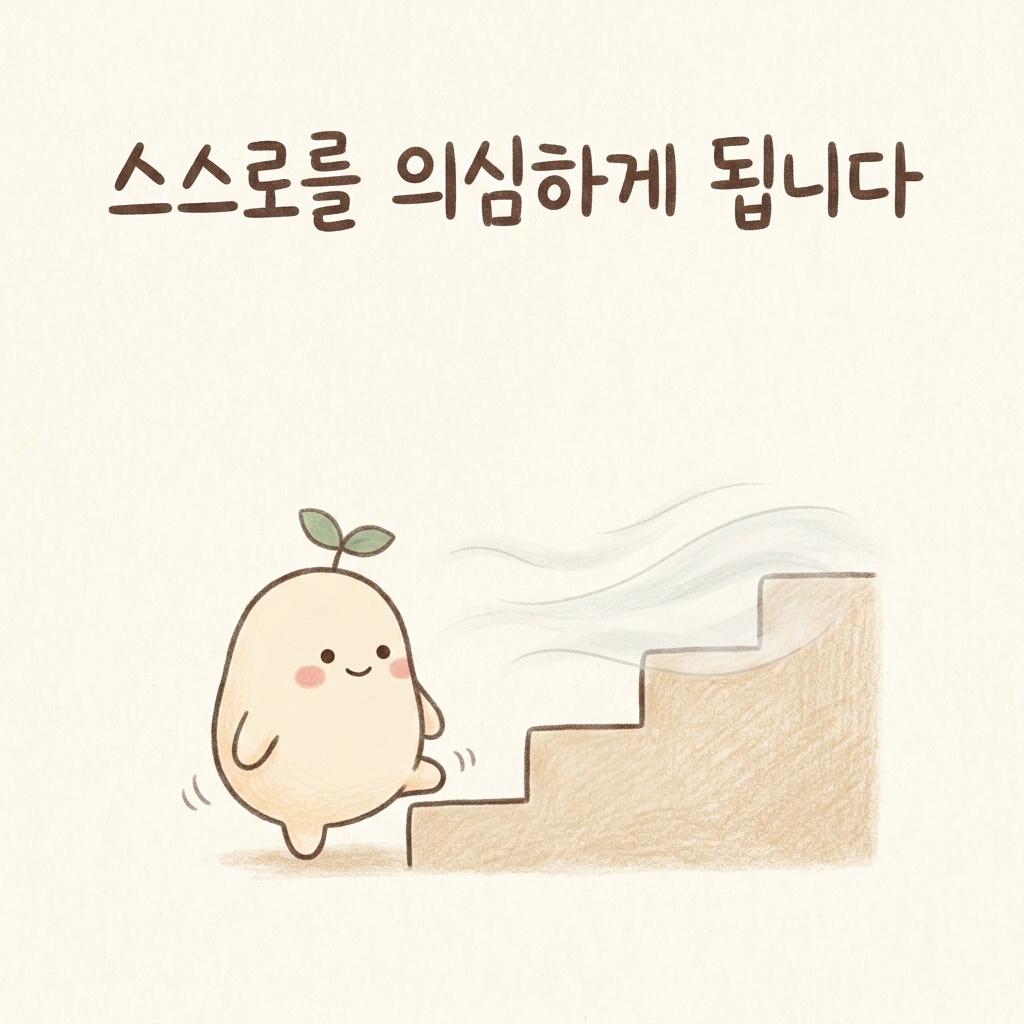 브레인포그로 자신감이 무너지는 모습을 그린 손그림 일러스트