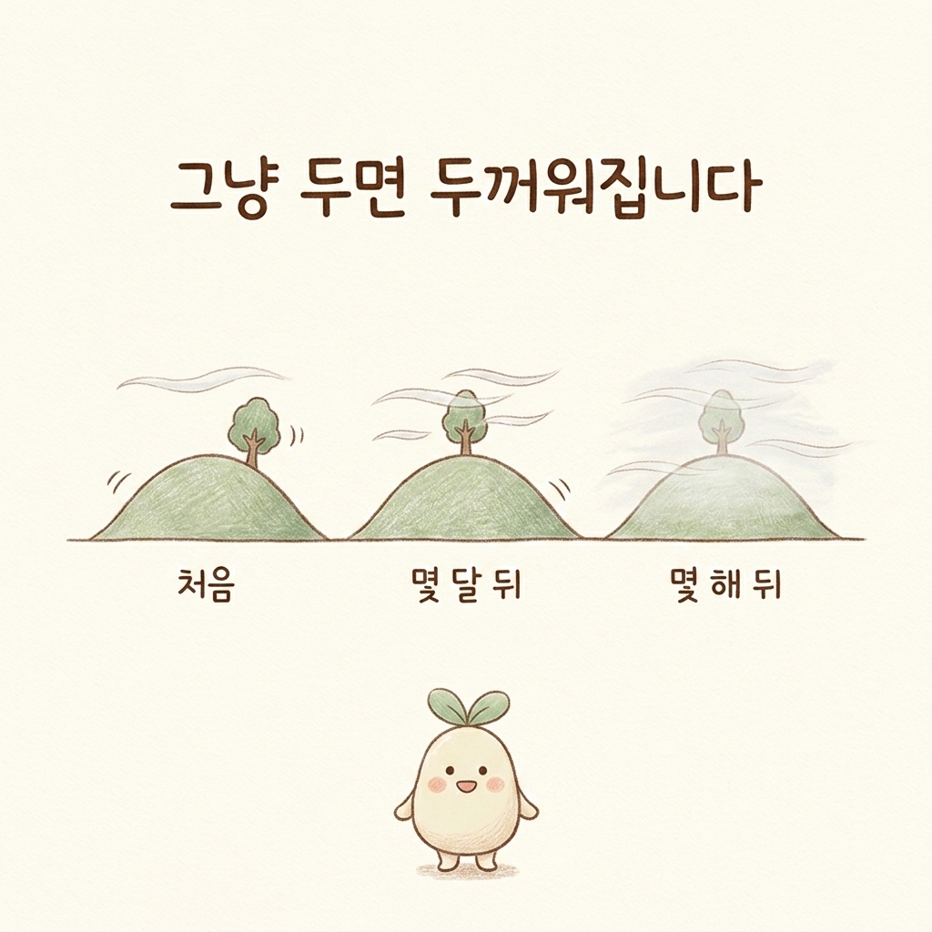 브레인포그를 오래 두면 안개가 짙어지는 과정을 표현한 손그림 일러스트