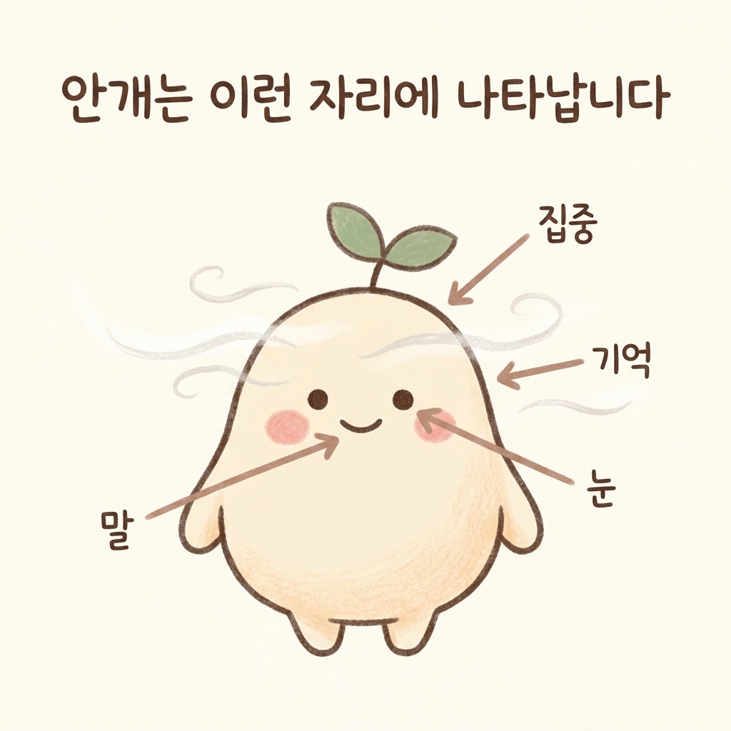 브레인포그가 나타나는 자리를 보여주는 손그림 일러스트