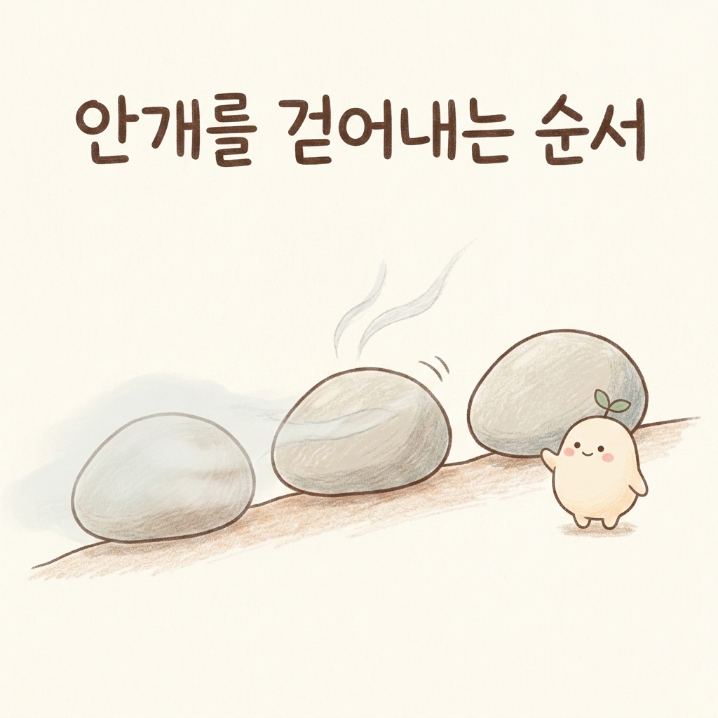 브레인포그를 보는 순서를 표현한 손그림 일러스트