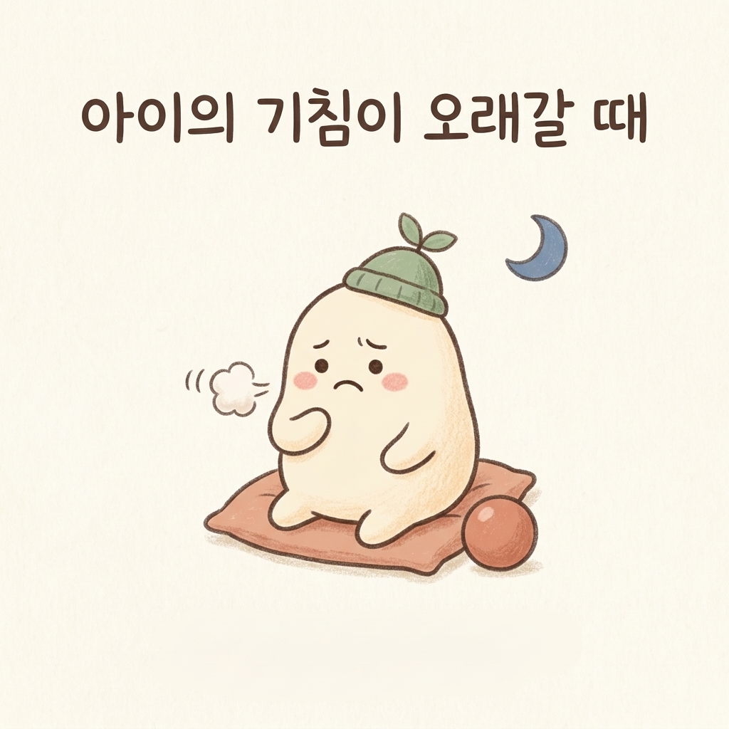 기침이 오래가는 아이의 모습을 그린 손그림 일러스트