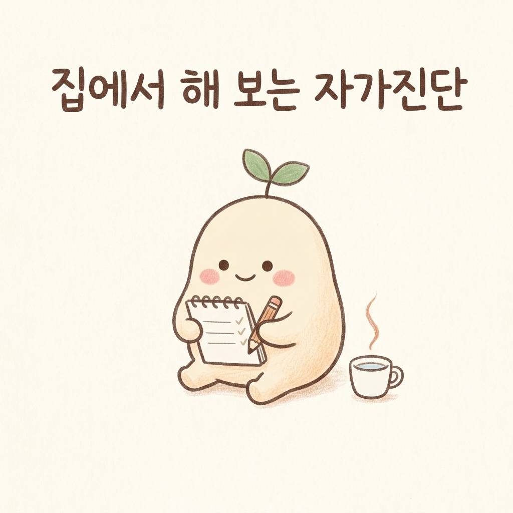 집에서 해 보는 만성 기침 자가진단을 그린 손그림 일러스트