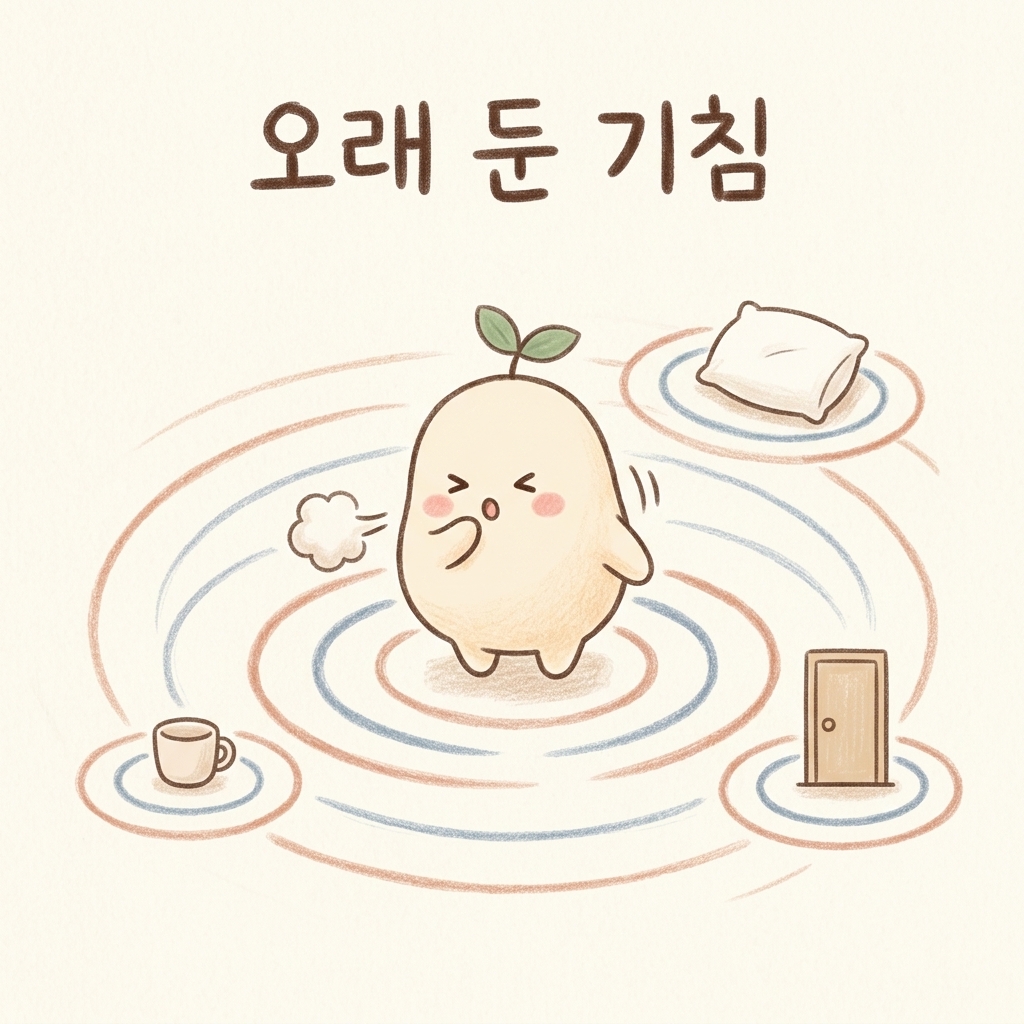 오래 둔 기침이 몸 곳곳으로 번지는 모습을 표현한 손그림 일러스트