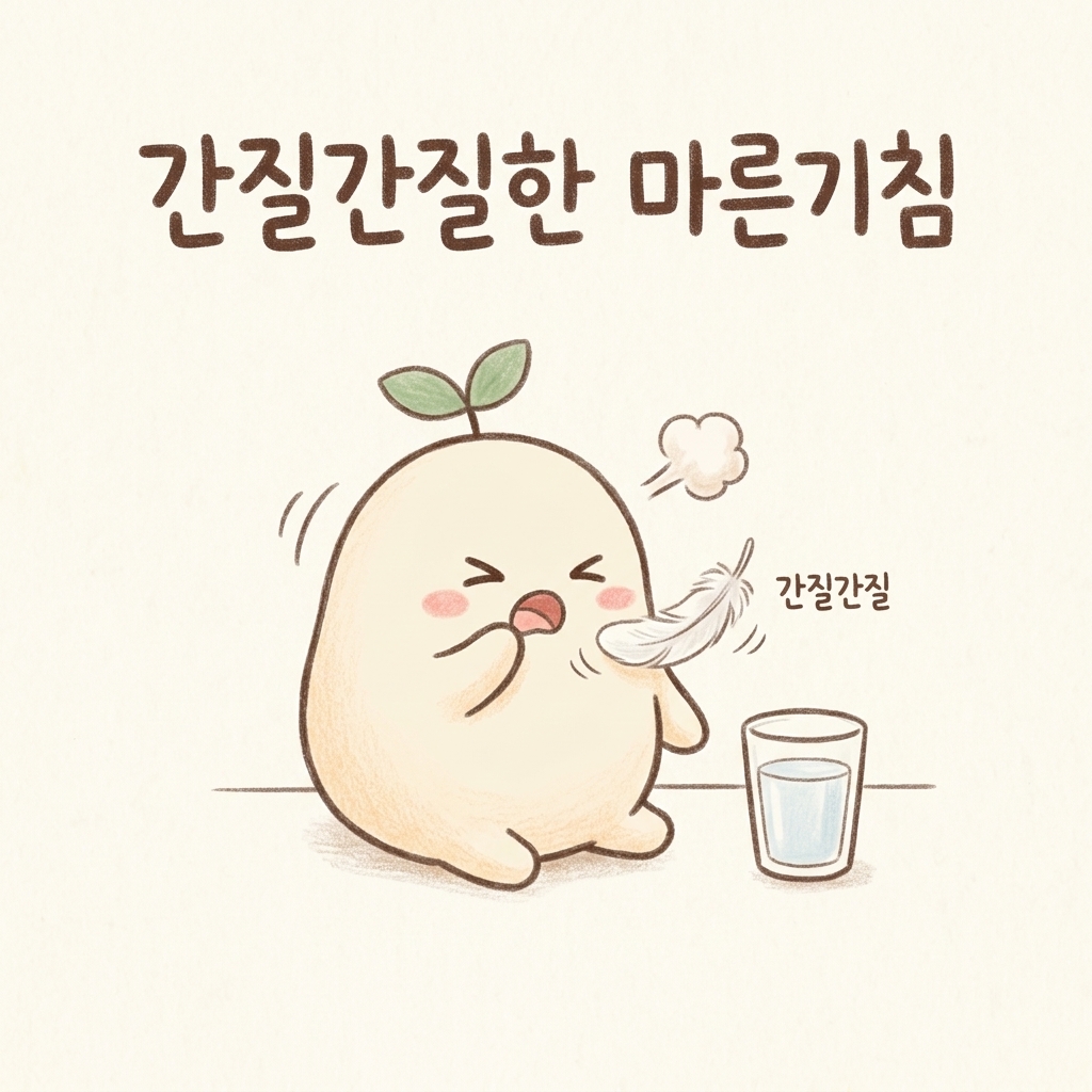 가래 없이 목이 간질간질한 마른기침을 그린 손그림 일러스트