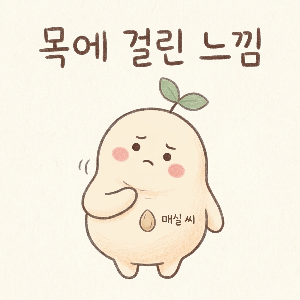 목에 무언가 걸린 듯한 매핵기 증상을 그린 손그림 일러스트