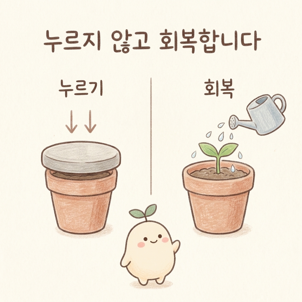 기침을 누르지 않고 기관지를 회복시키는 치료 방향을 그린 손그림 일러스트