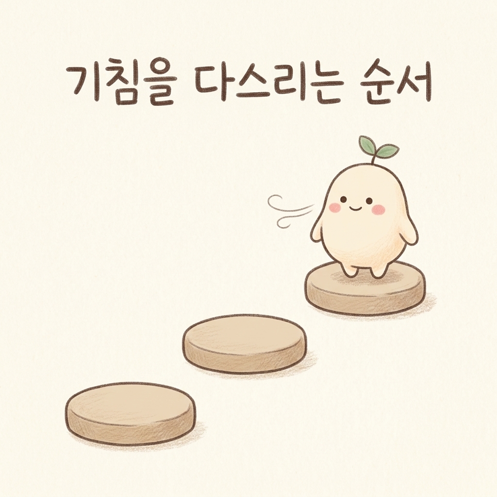 만성 기침을 다스리는 순서를 표현한 손그림 일러스트