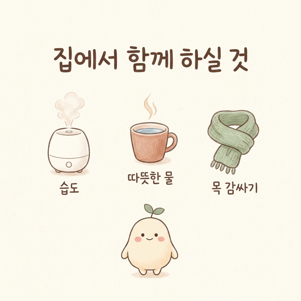 만성 기침에 도움이 되는 생활 관리를 그린 손그림 일러스트