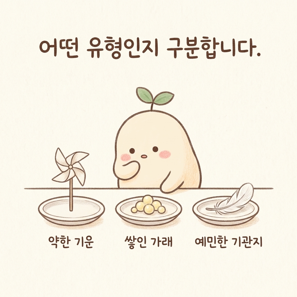 만성 기침의 유형을 구분하여 진료하는 모습을 그린 손그림 일러스트