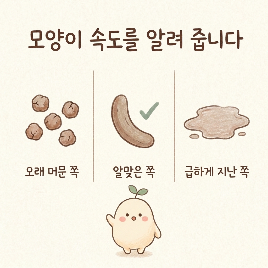 변의 모양을 세 가지로 나누어 비교한 손그림 일러스트