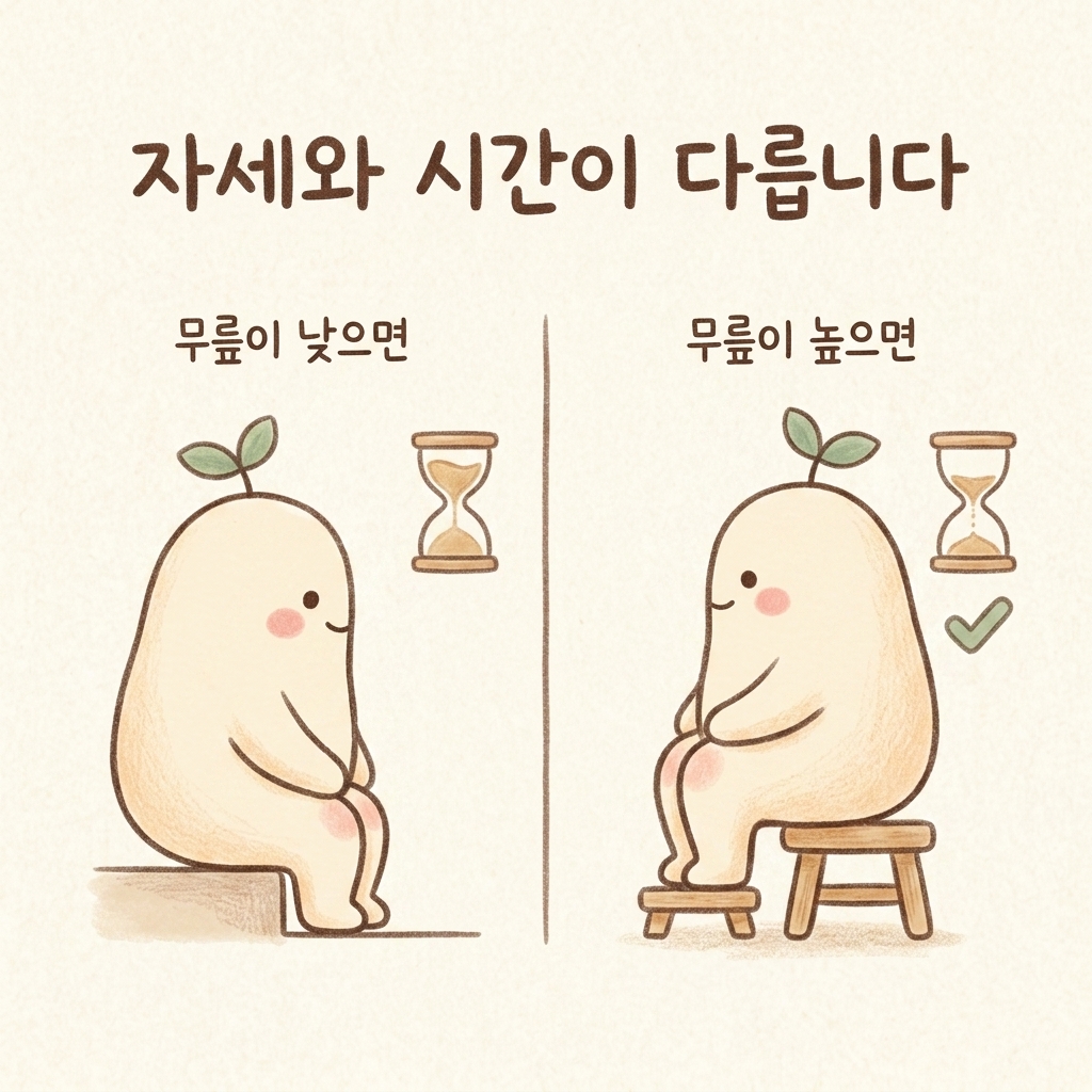 발판을 사용한 올바른 배변 자세를 그린 손그림 일러스트