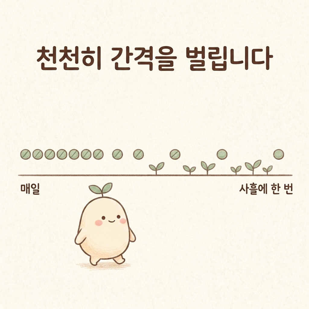 변비약을 서서히 줄여 가는 과정을 그린 손그림 일러스트