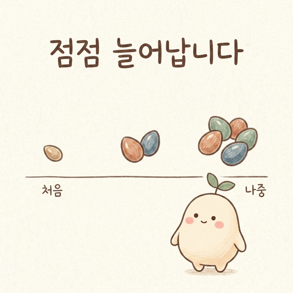자극성 변비약을 오래 쓰며 양이 늘어나는 과정을 그린 손그림 일러스트