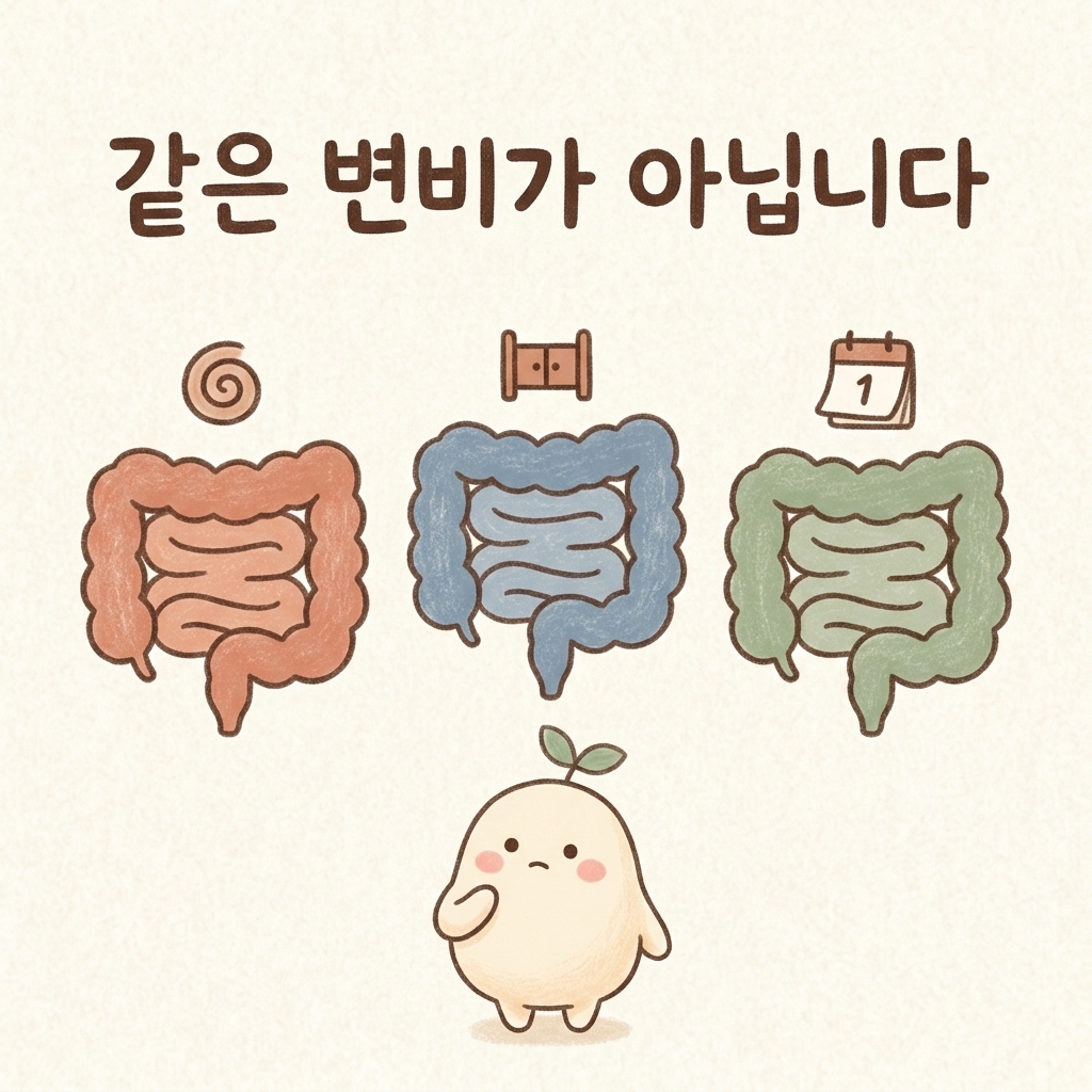 변비의 세 가지 유형을 설명하는 한의사 손그림 일러스트