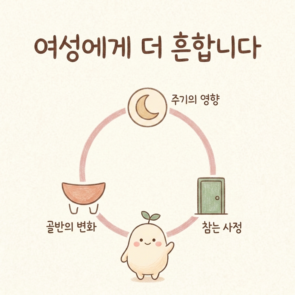 여성에게 변비가 더 흔한 이유를 설명하는 손그림 일러스트