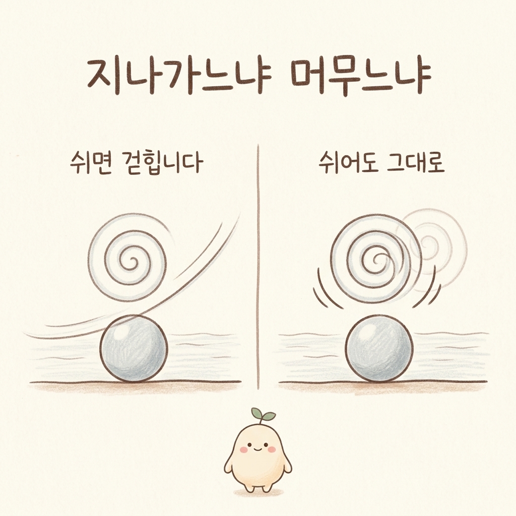 며칠 어지러운 것과 오래가는 어지럼의 차이를 그린 손그림 일러스트