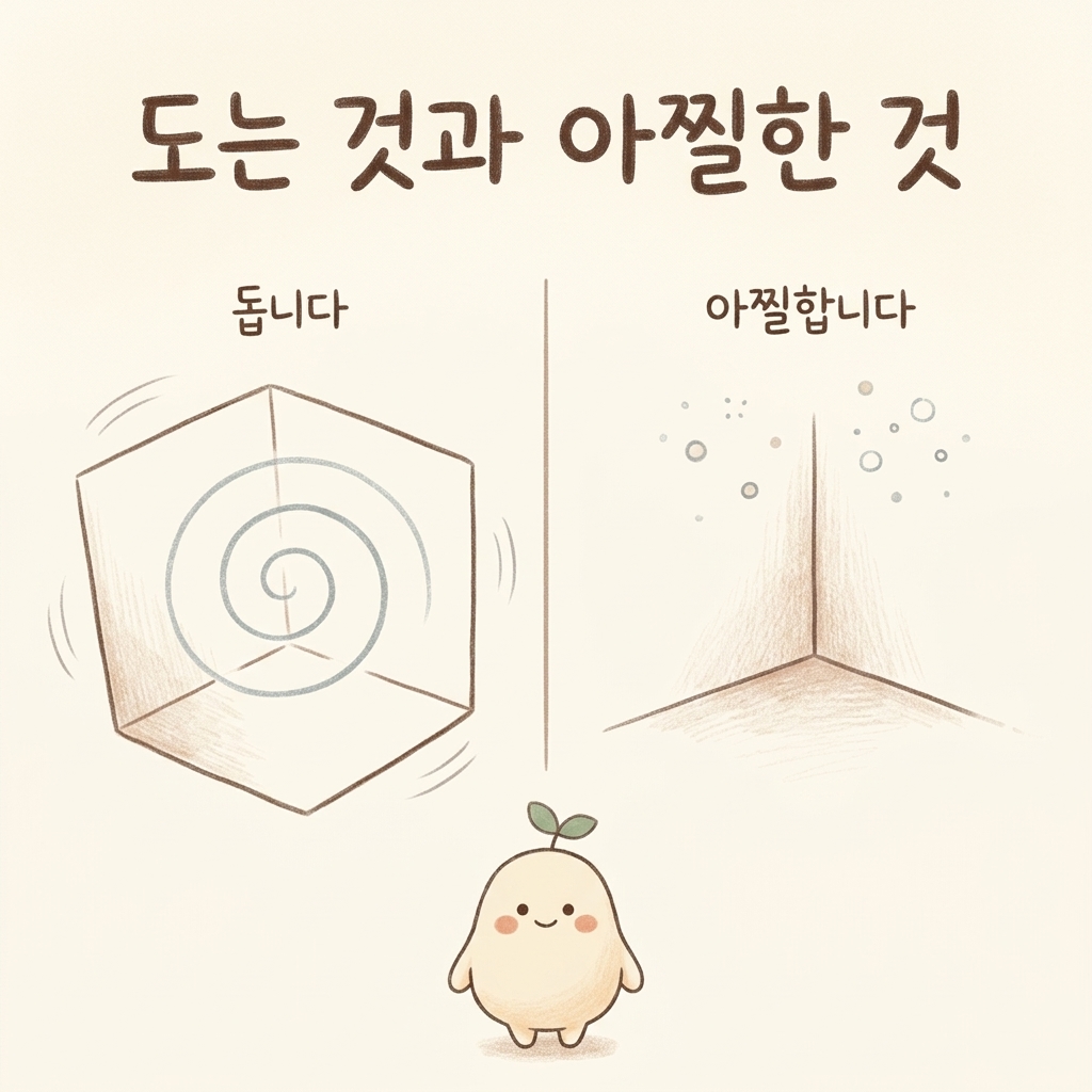 도는 어지럼과 아찔한 어지럼을 나누어 그린 손그림 일러스트
