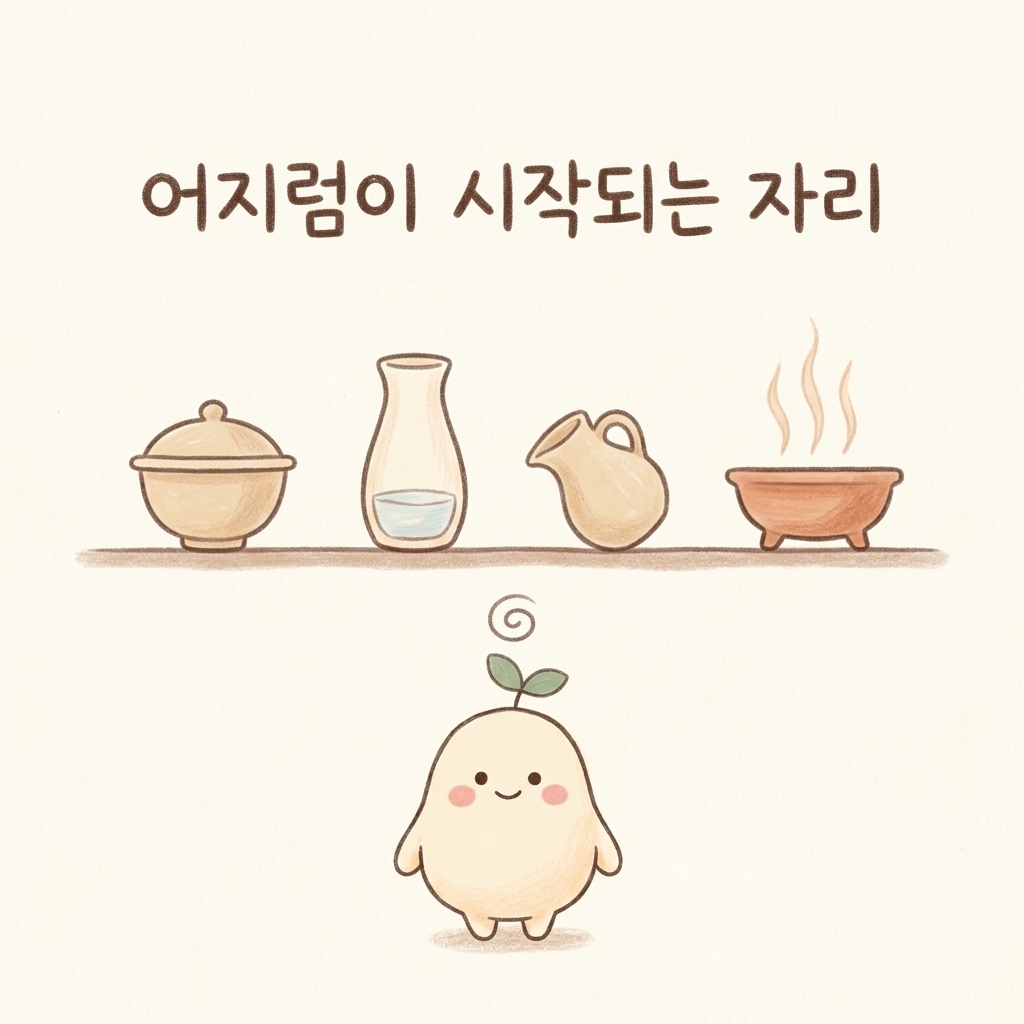어지럼이 만들어지는 여러 갈래를 표현한 손그림 일러스트