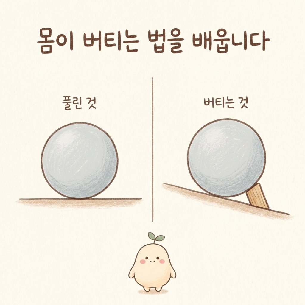 어지럼이 가라앉았다고 나은 것이 아님을 표현한 손그림 일러스트