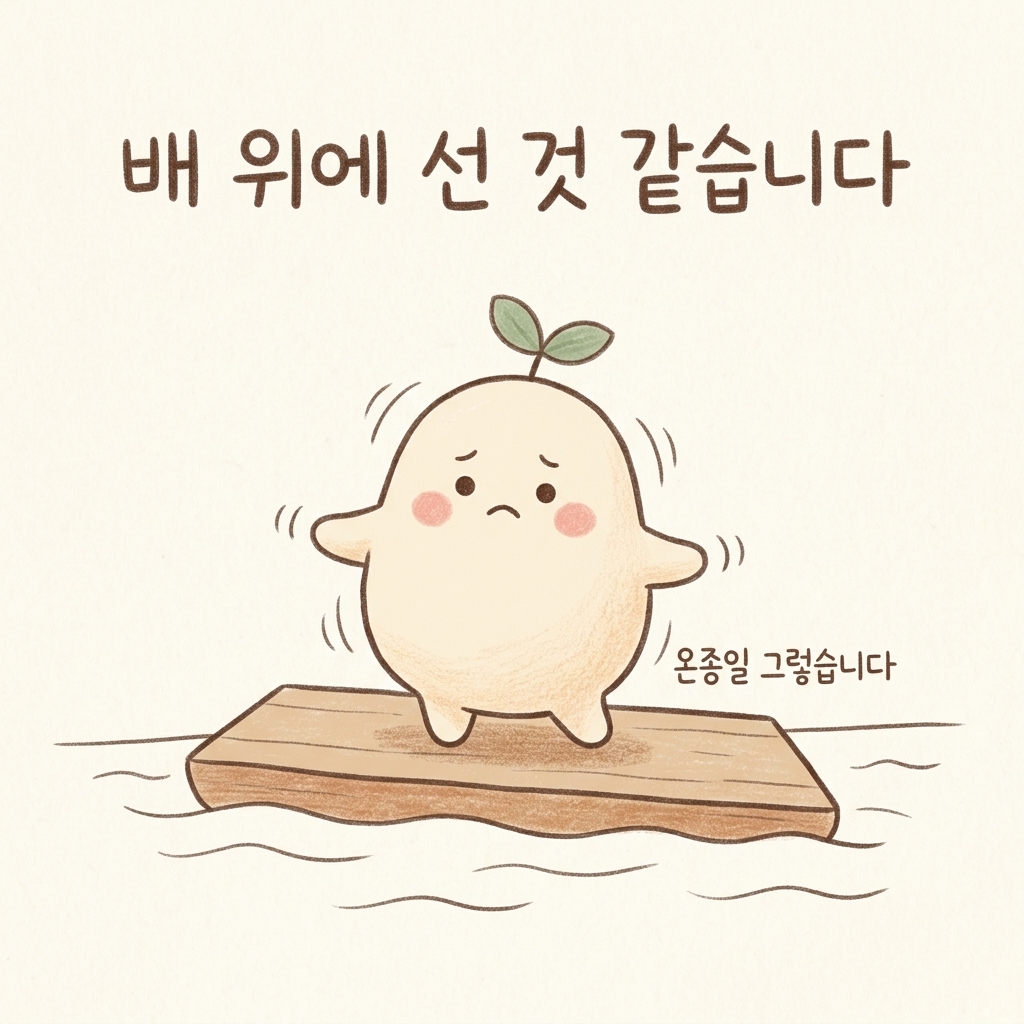 발이 땅에 안 붙고 붕 뜬 느낌의 어지럼을 그린 손그림 일러스트