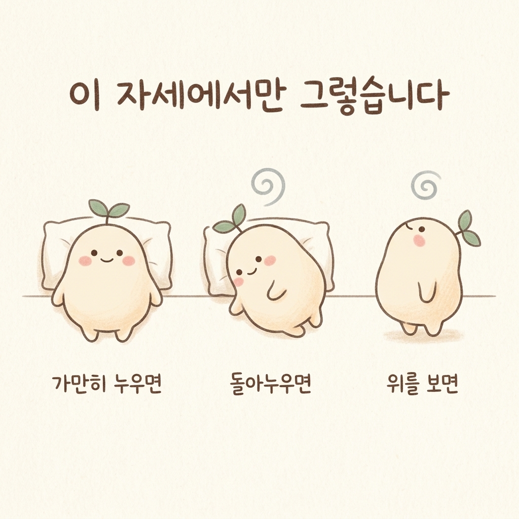 고개를 돌릴 때만 도는 어지럼을 그린 손그림 일러스트
