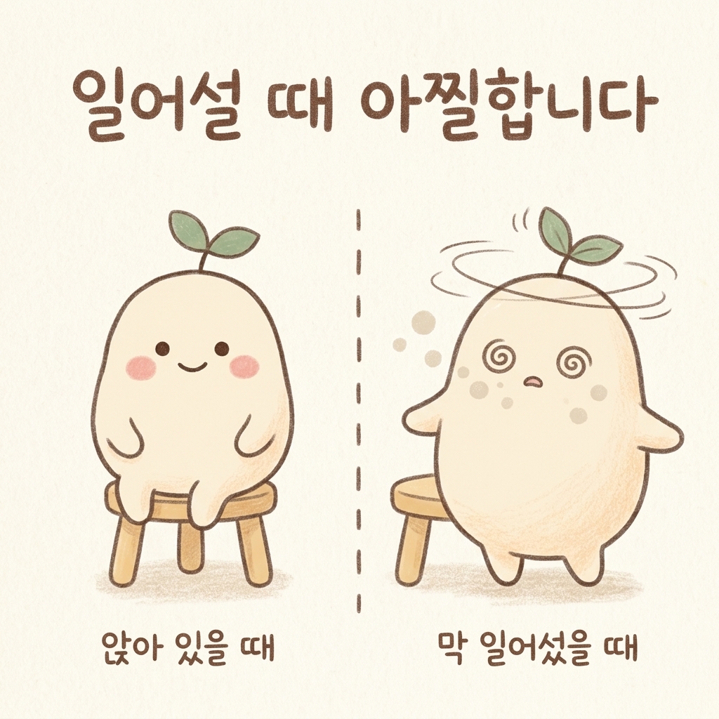 일어설 때 눈앞이 캄캄해지는 어지럼을 그린 손그림 일러스트
