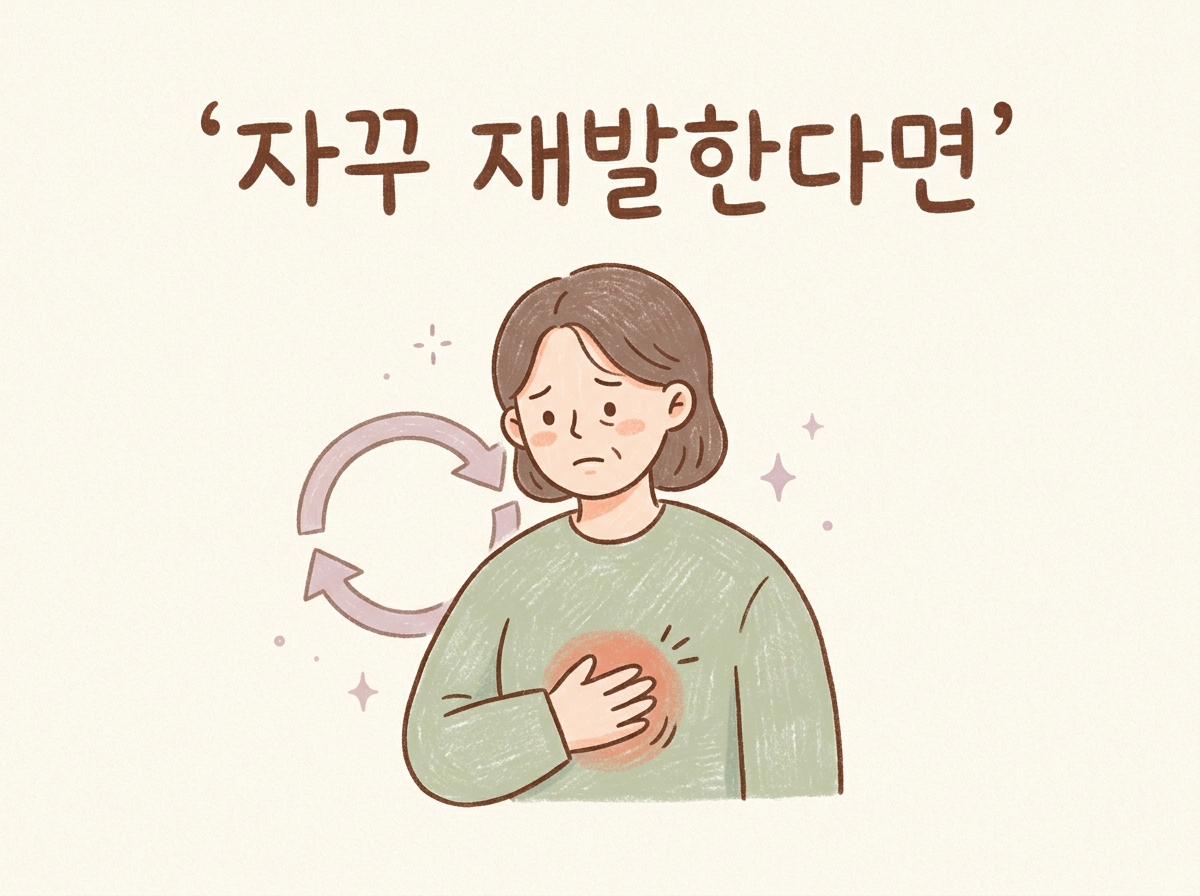 약을 끊으면 재발해 고민하는 30대 여성 환자를 그린 일러스트