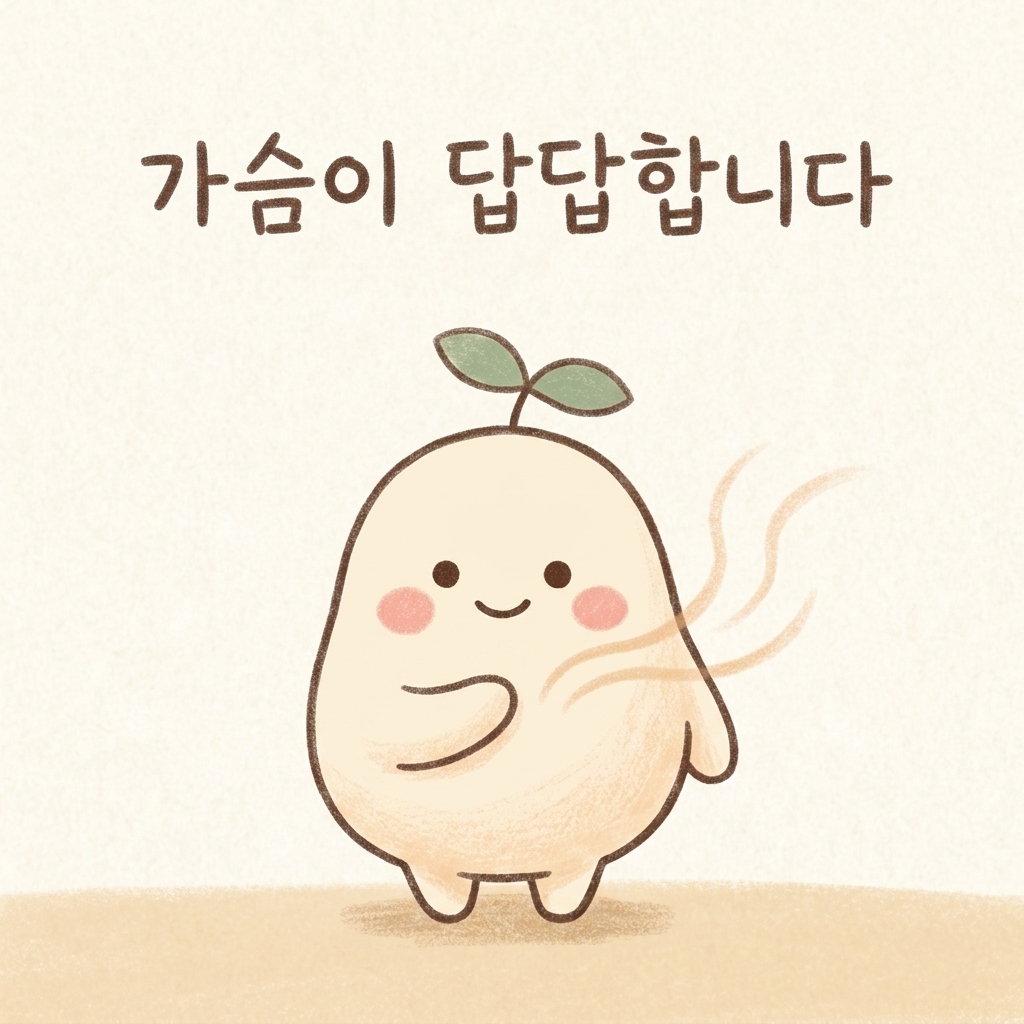 가슴이 답답하다고 말하는 마음을 표현한 손그림 일러스트