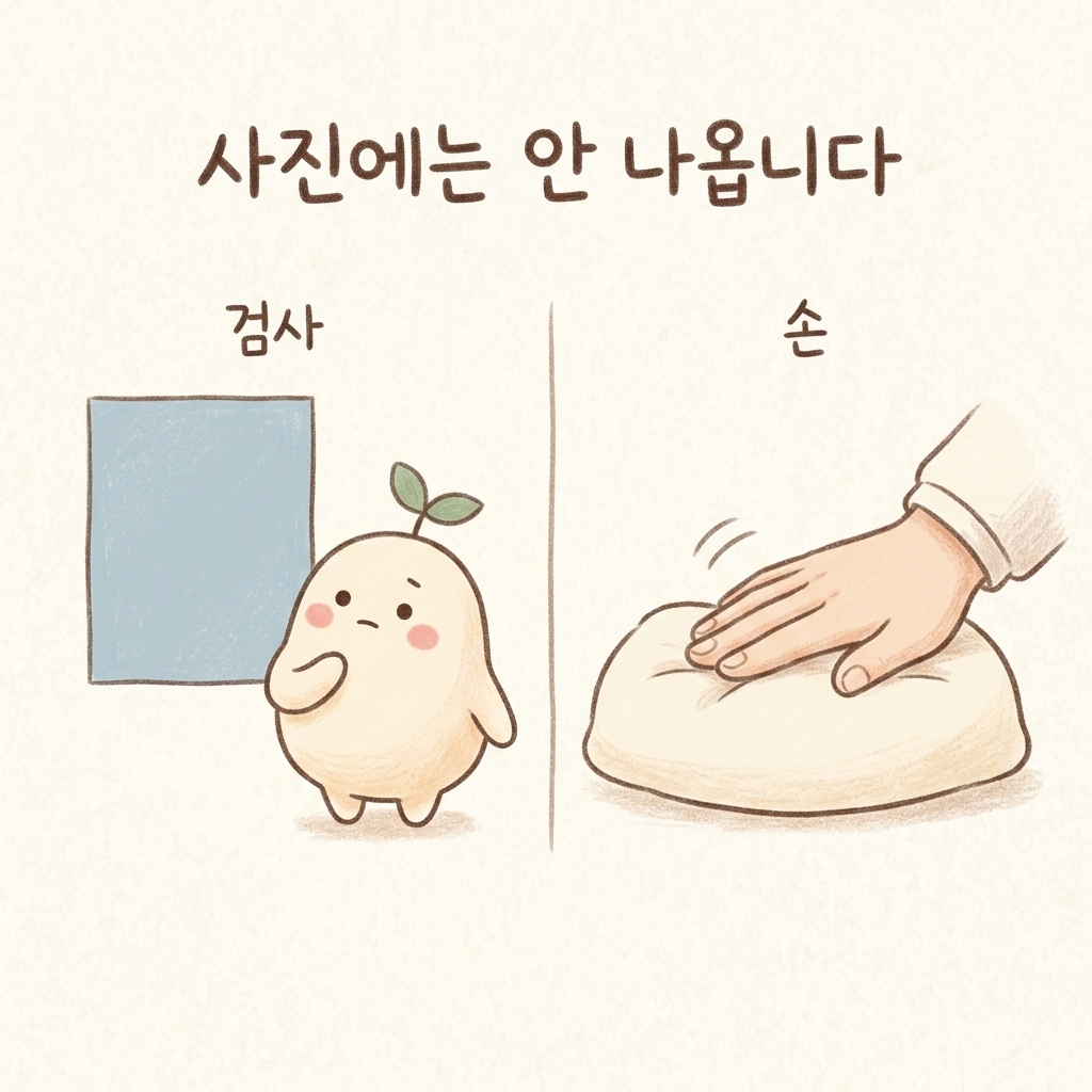 검사에서 이상이 없는 이유를 설명하는 손그림 일러스트
