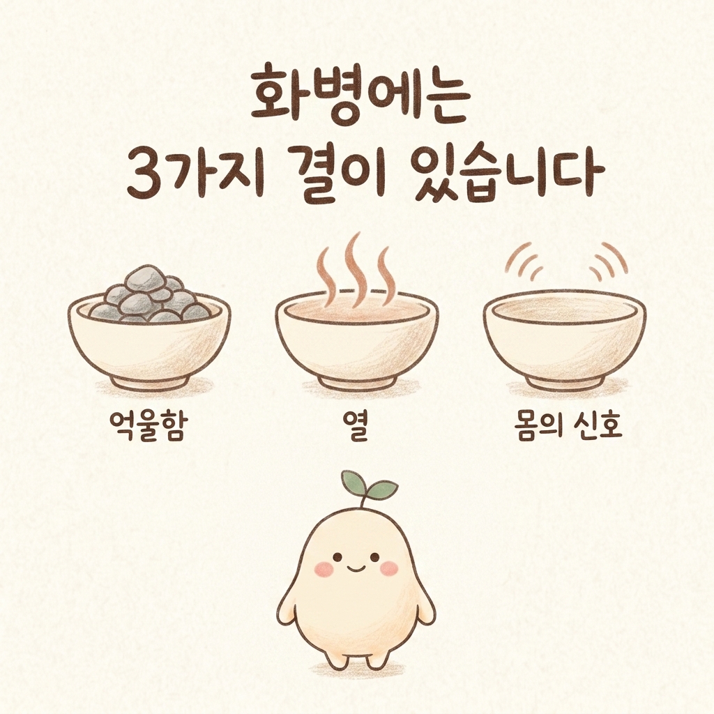 화병의 3가지 결을 나누어 보여주는 손그림 일러스트