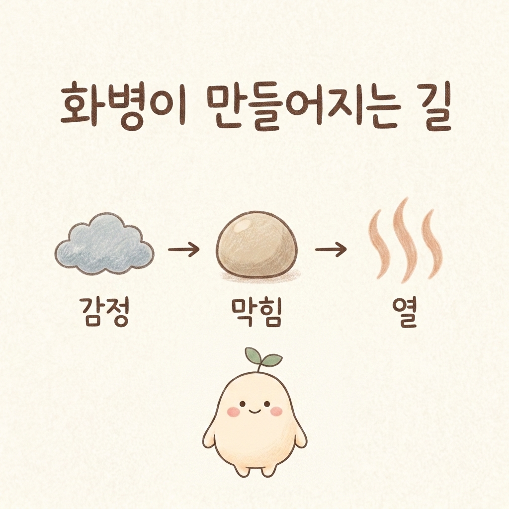 화병이 만들어지는 과정을 표현한 손그림 일러스트