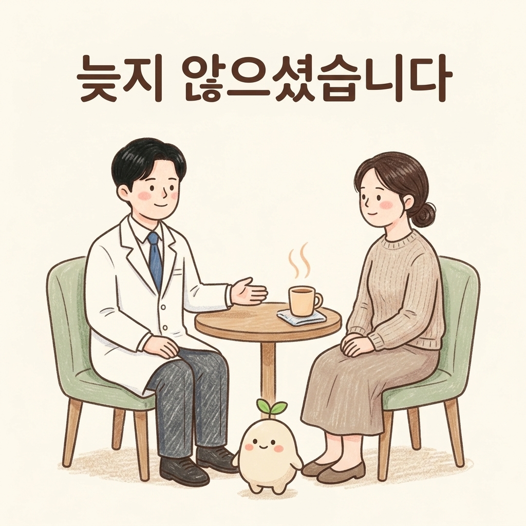 오래된 화병을 상담하는 한의사와 환자 손그림 일러스트
