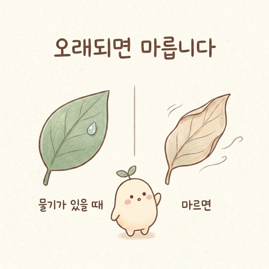 오래된 화병으로 몸이 마르고 기운이 빠지는 모습을 그린 손그림 일러스트