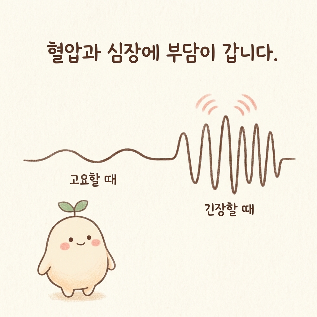 혈압과 심장에 부담이 가는 상태를 표현한 손그림 일러스트