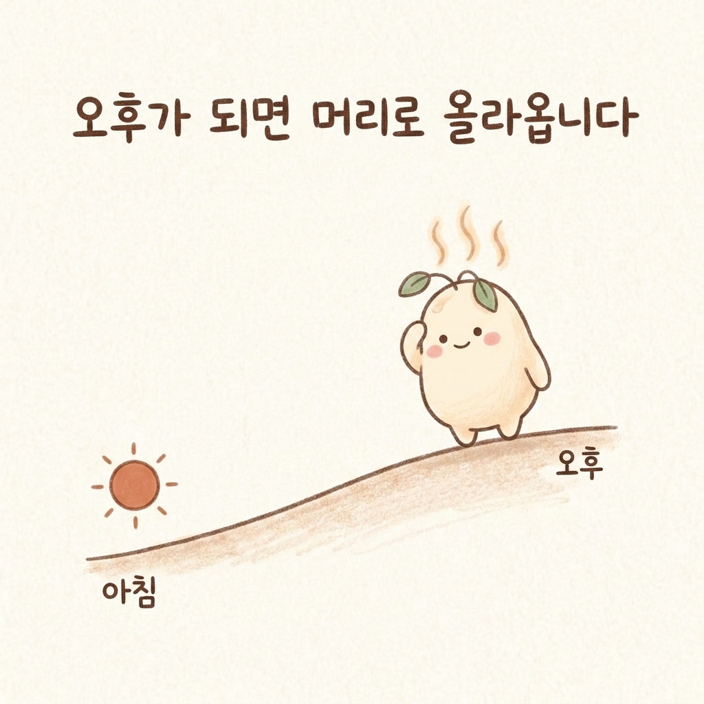 화병으로 머리 위쪽에 두통이 올라오는 모습을 그린 손그림 일러스트