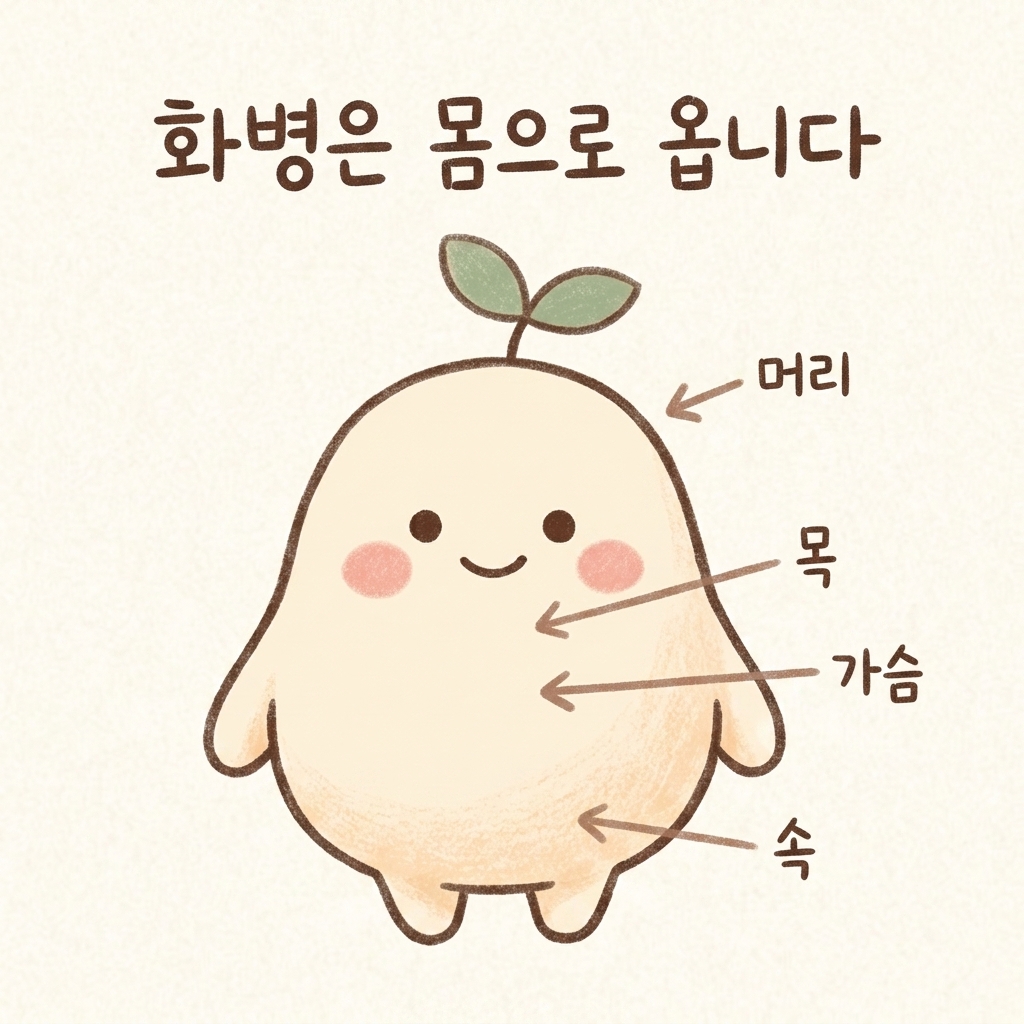 화병이 몸에 나타나는 자리를 보여주는 손그림 일러스트