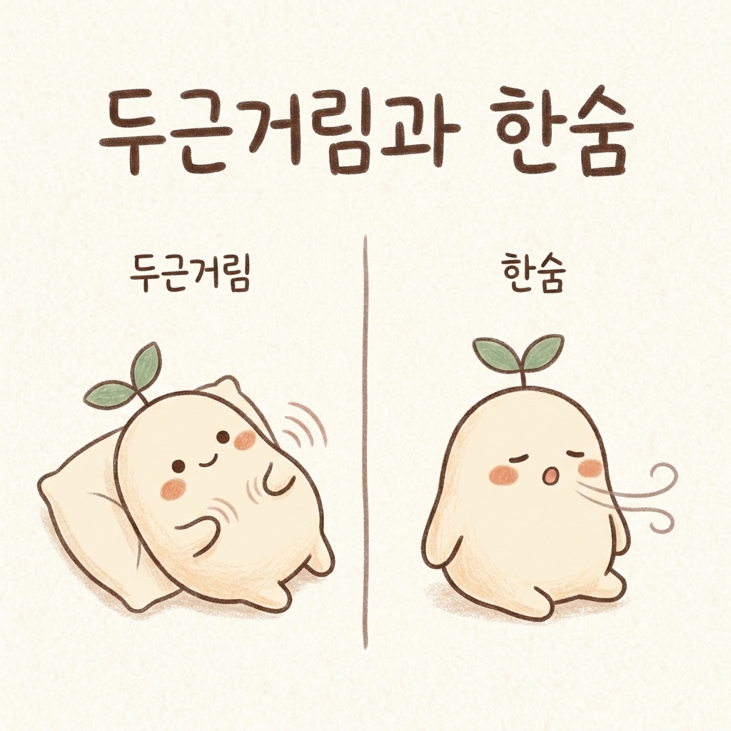 두근거림과 한숨을 표현한 손그림 일러스트