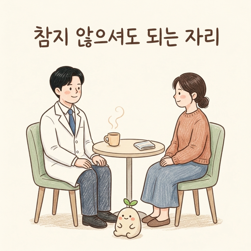 화병 치료를 상담하는 한의사와 환자 손그림 일러스트