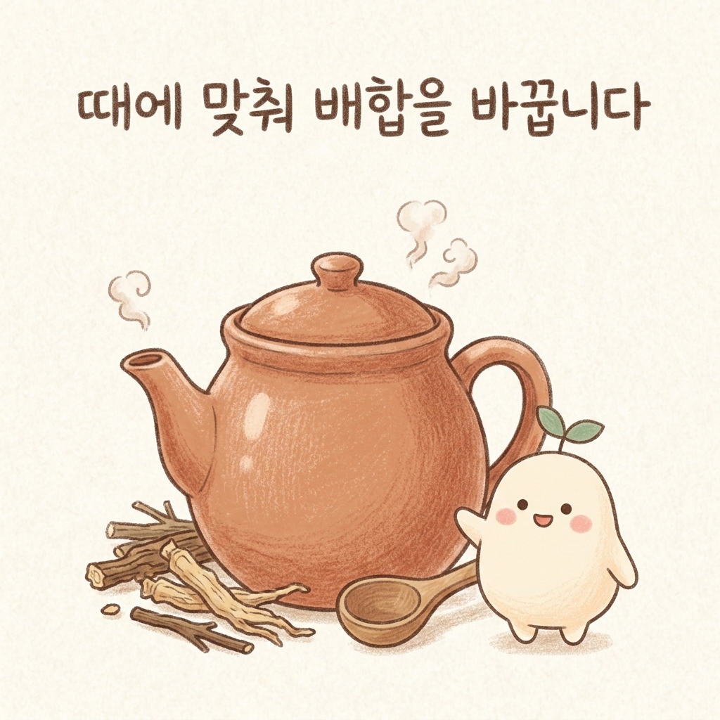 화병 한약 처방을 표현한 손그림 일러스트